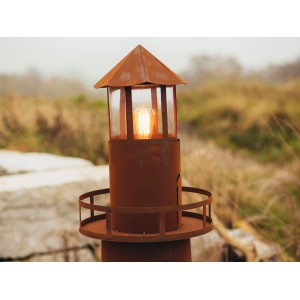 Dekorative Leuchtturm-Skulptur aus Edelrost-Metall, 175 cm hoch, für die Gartendekoration.