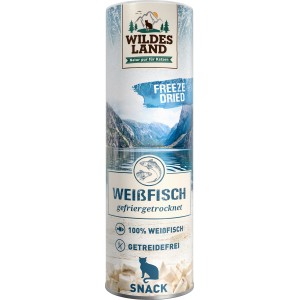 Wildes Land Katzen-Snack: Gefriergetrockneter Weißfisch im Standzylinder.