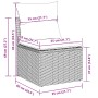 Skizze eines schwarzen Rattan Gartensofas mit Kissen und Maßangaben. Teil der vidaXL 11-tlg. Garnitur.
