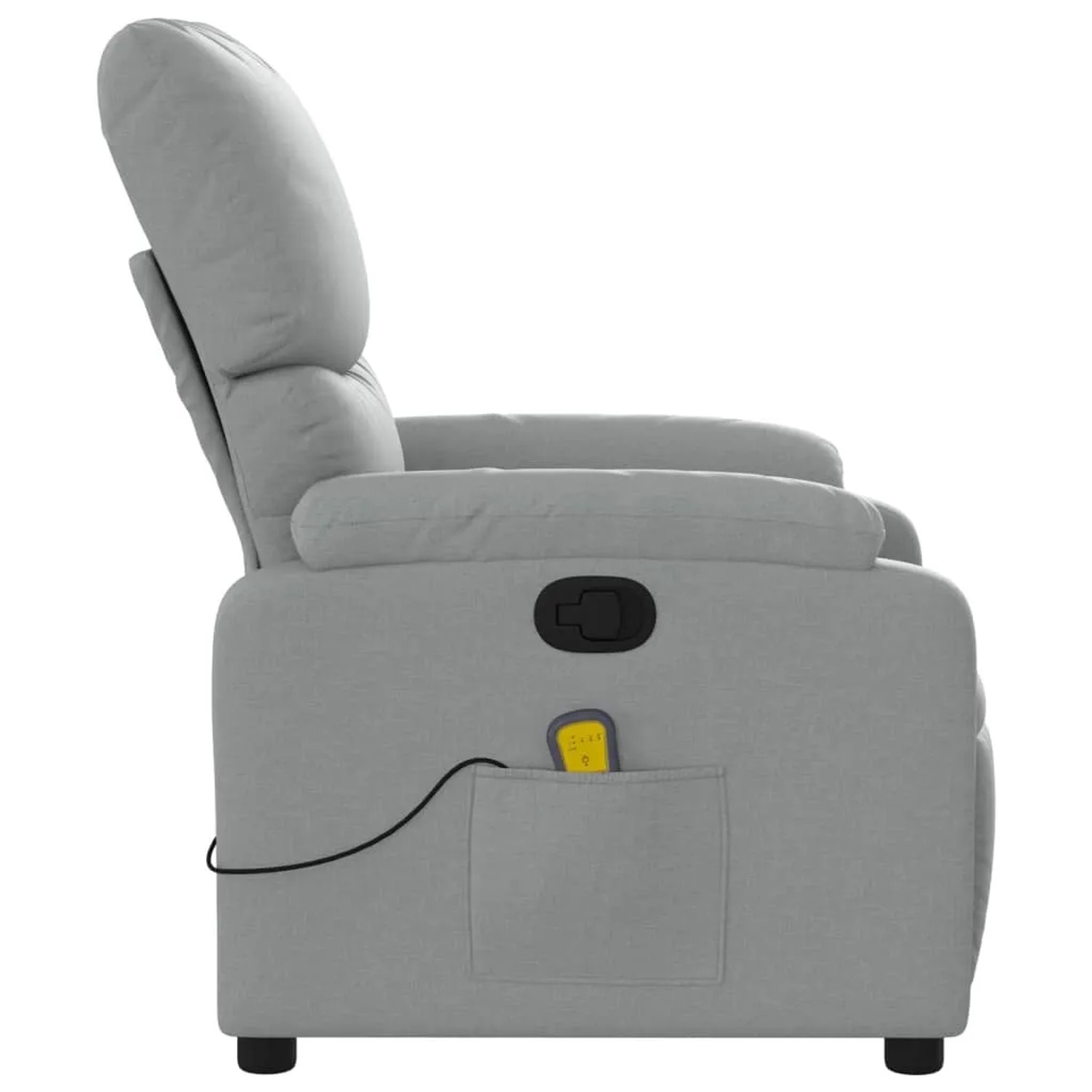 Hellgrauer vidaXL Massagesessel Modell 7 aus Stoff, mit manueller Liegefunktion und Vibrationsmassage.