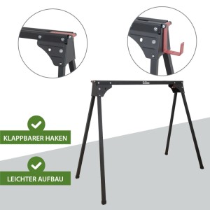 TRUTZHOLM Arbeitsbock, klappbar, bis 1000kg, Stahl, schwarz-rot, mit ausklappbaren Haken.