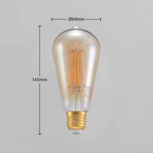 Arcchio LED E27 Filament Lampe, dimmbar, amberfarbenes Glas, rustikale Birnenform, 145x64mm.