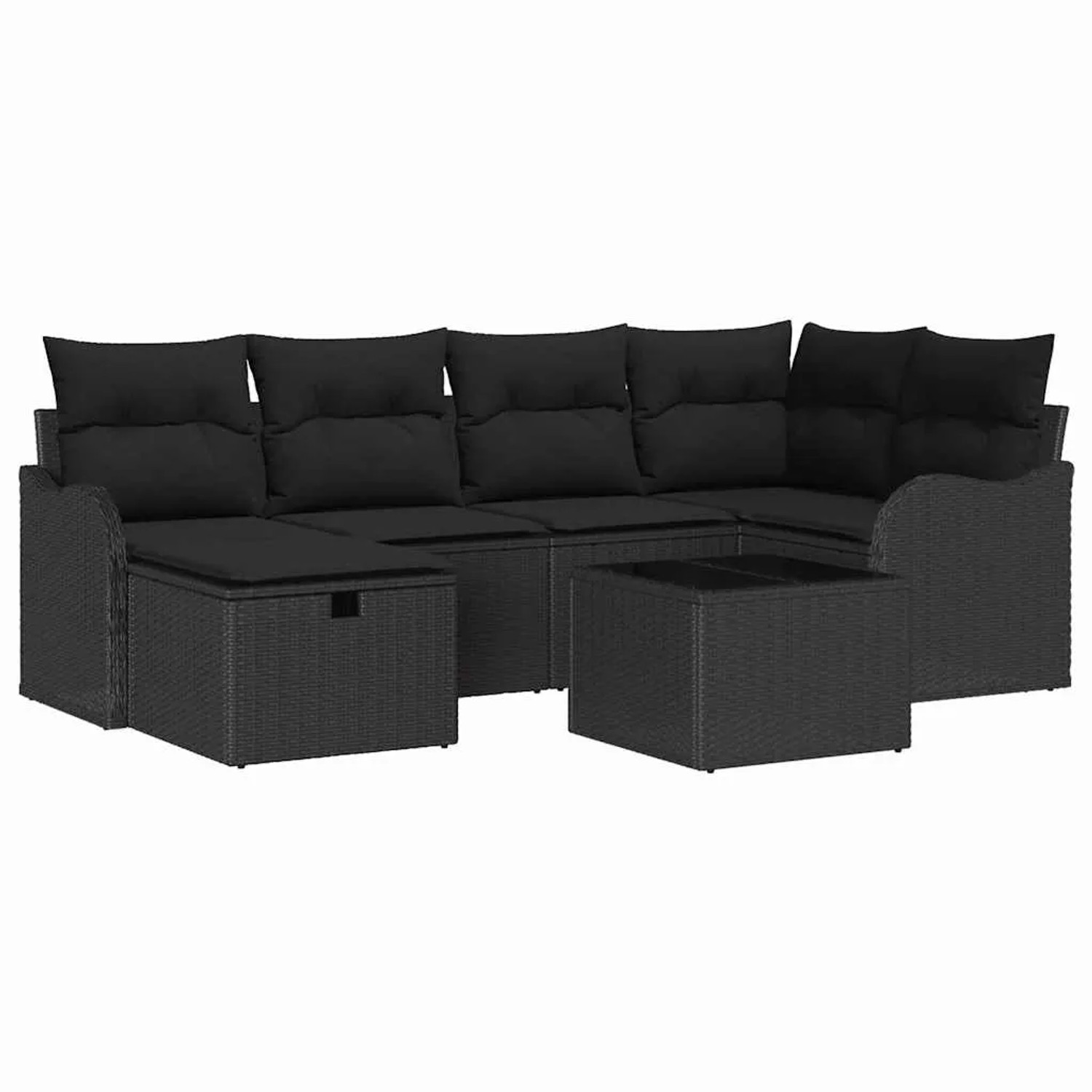 vidaXL Garten-Sofa-Set mit Kissen 7-Tlg Schwarz Poly Rattan 3360324 günstig online kaufen