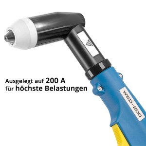 STAHLWERK WSD 200 wassergekühlter Plasmaschneidbrenner, blau-schwarz, mit weißer Düse. Ausgelegt auf 200A.