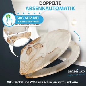SANILO WC-Sitz Faylora mit Absenkautomatik und floralem Muster.