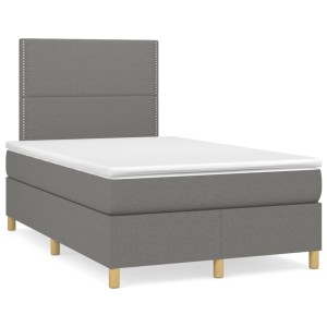 vidaXL Boxspringbett, dunkelgrau, 120x200 cm mit Stoffbezug und Matratze.