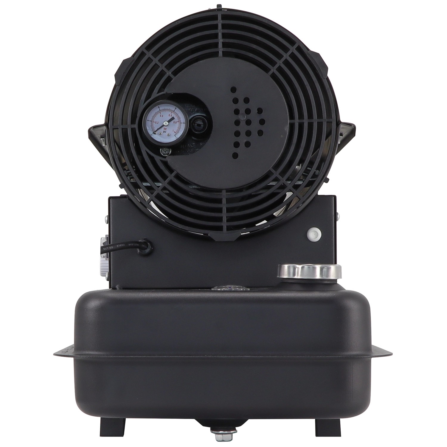 Schwarze TroniTechnik Diesel Heizkanone 20kW mit 19l Tank und Tragegriff.