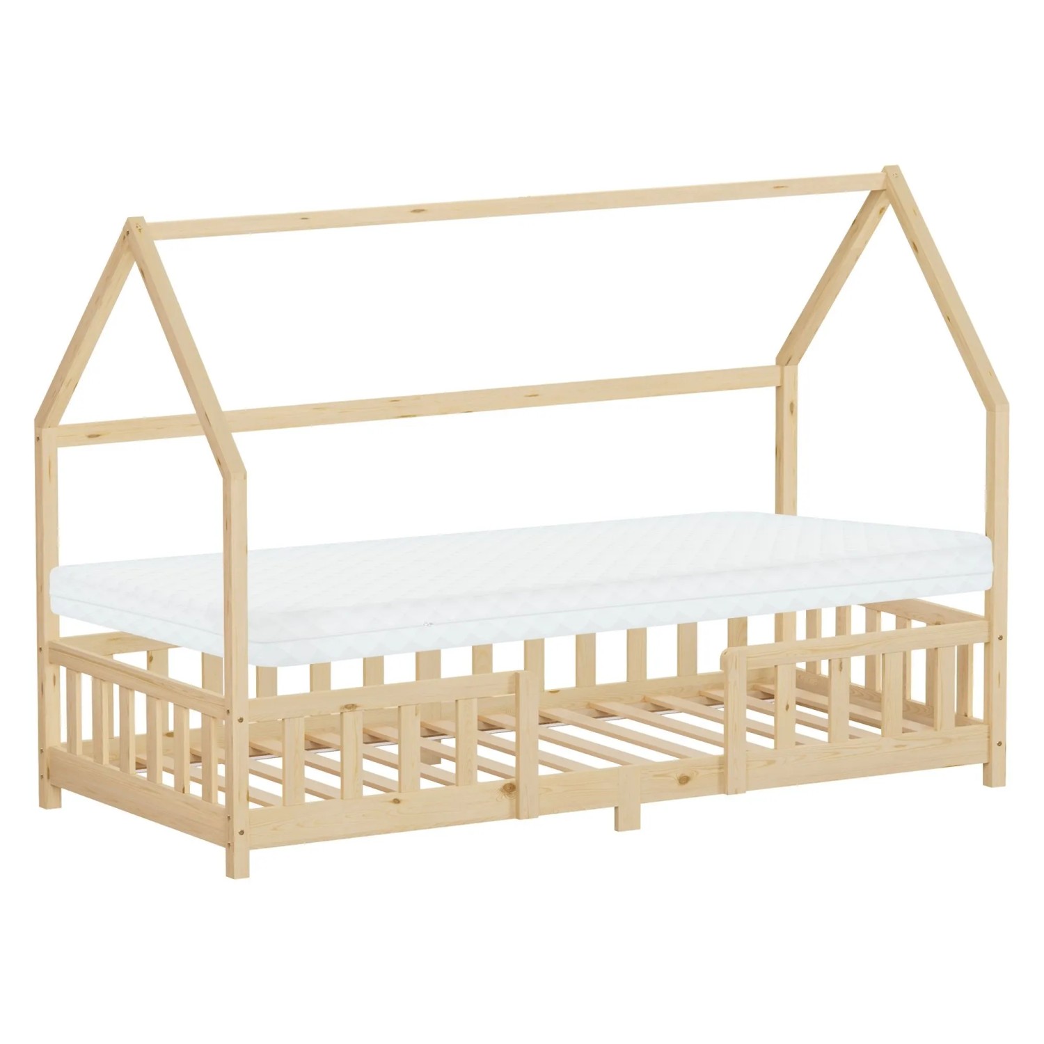 ML-Design Kinderbett 90x200 cm und Matratze Natur aus Kiefernholz