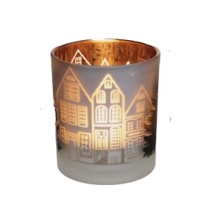 Grüner Teelichthalter Windlicht Haus als Weihnachtsdeko, Ø 8,8x10 cm.