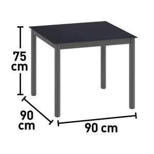 Quadratischer, schwarzer Gartentisch Harris, 90x90 cm, mit Aluminiumgestell.