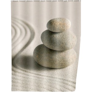 Wenko Duschvorhang Sand & Stone, 200x180 cm, mit Steinmotiv und Sandlinien für Badezimmer.
