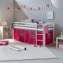 Homestyle4u Hochbett 90x200 Weiß Vorhang Pink 538_2