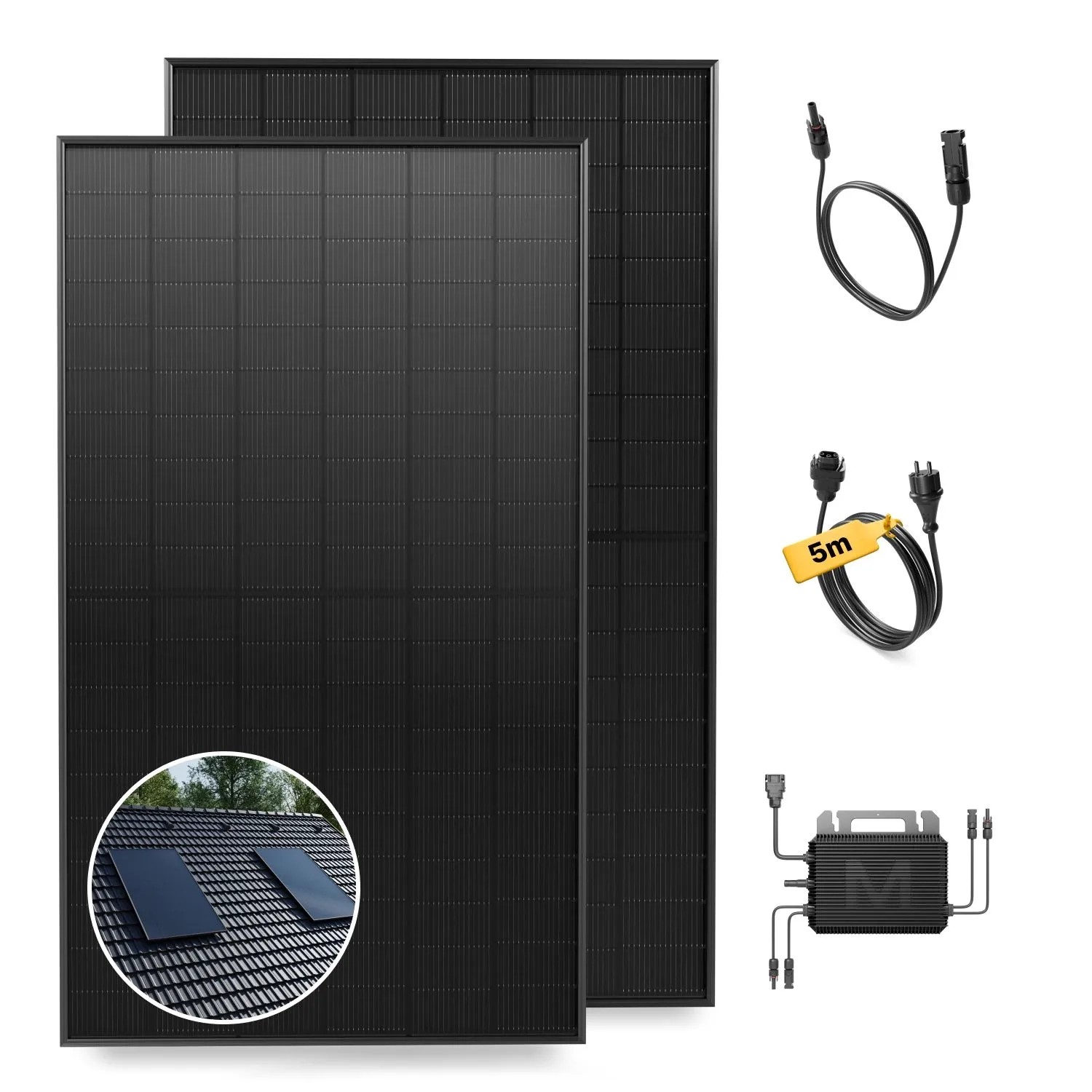 Solakon Balkonkraftwerk 1000W Solaranlage mit Ziegeldach Halterung Einzelmontage Steckerfertig Komplettset Photovoltaik 800W Kabellänge 5m