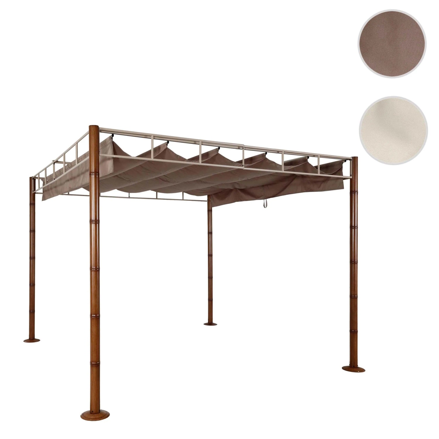 BERLINLODGE Pergola, 300x300cm, taupe-braun, mit stabilem Metallgestell in Bambus-Optik. Ideal als Terrassenüberdachung.