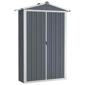 Graues vidaXL Gerätehaus aus verzinktem Stahl mit Doppeltür, ideal zur Garten Geräte Aufbewahrung.