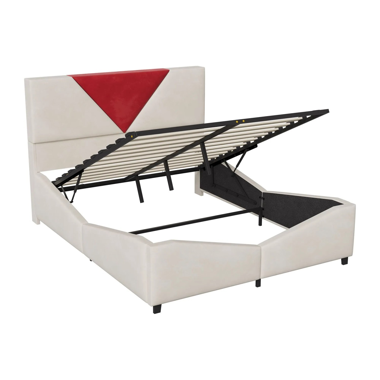 PXloue Polsterbett mit Stauraum Kopfteil aus Samt Beige 140x200cm