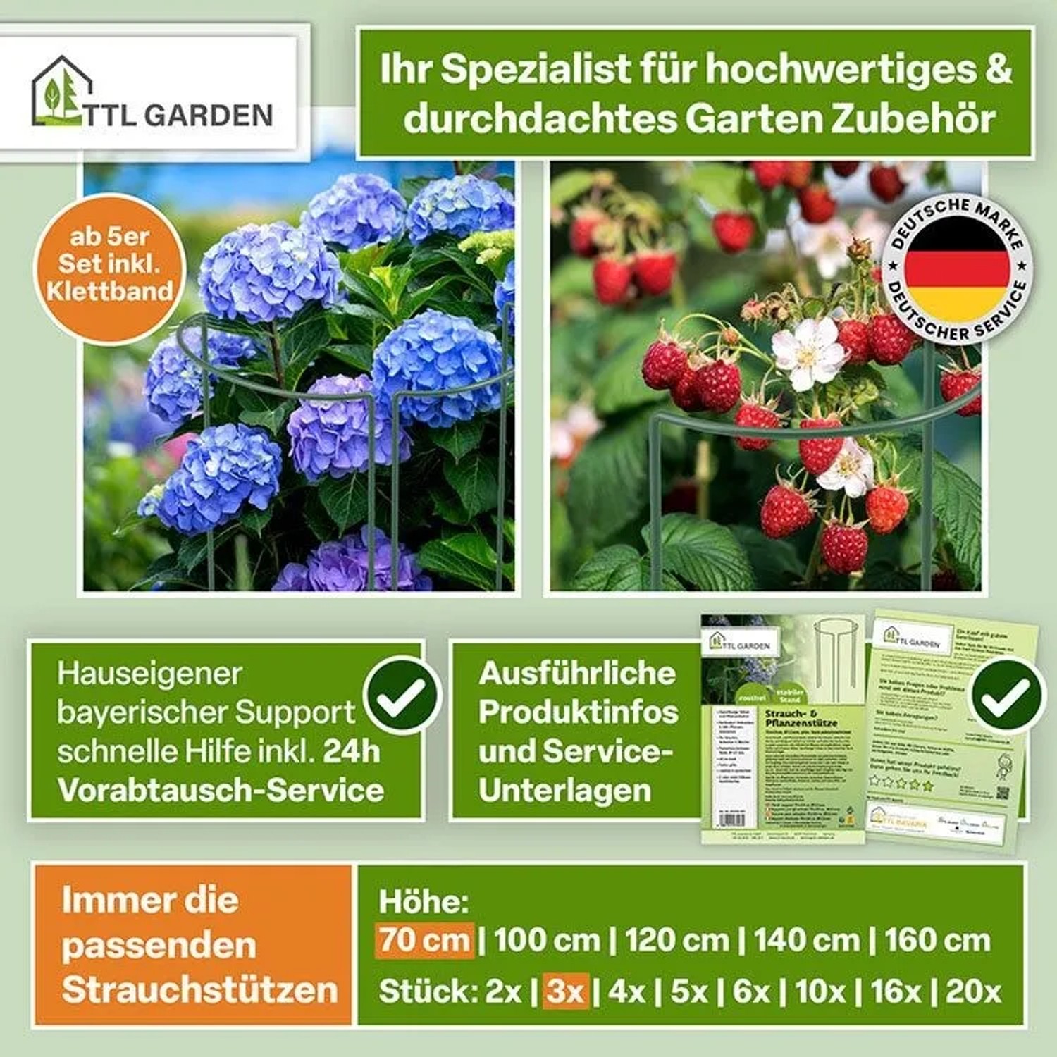 TTL GARDEN Strauchstütze 70x40cm 3er Set Pflanzenhalter für Stauden Sträucher Rosen Rankhilfe aus Metall_8