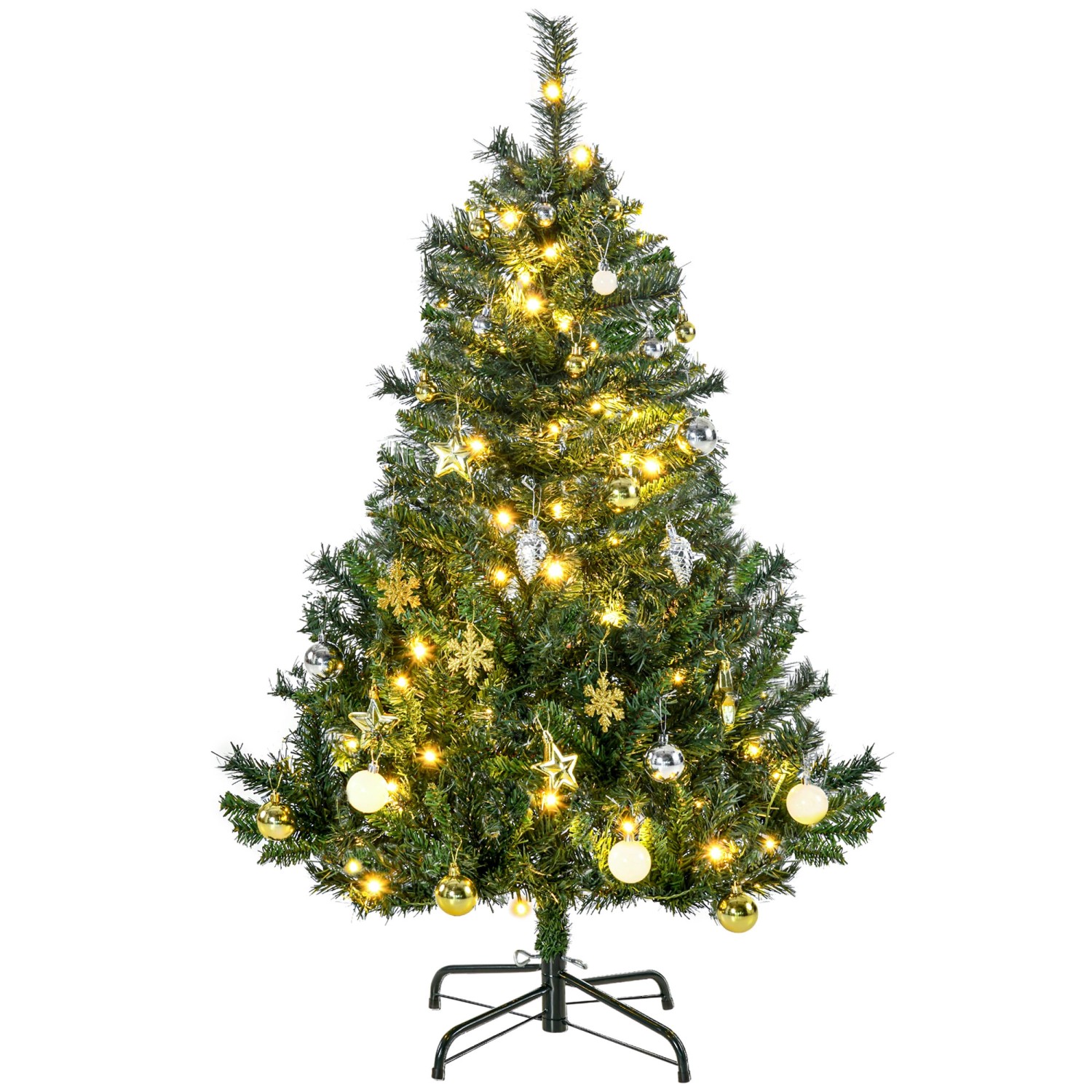 HOMCOM Weihnachtsbaum Tannenbaum mit Deko 80 LEDs 307 Spitzen Ø75 x 120H cm
