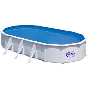 Weißer Gre Stahlwandpool Fidji, oval, 730x375x120 cm. Komplettes Pool-Set.