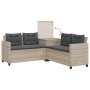Hellgraues vidaXL Gartensofa in L-Form mit Tisch, Kissen und Stauraum.