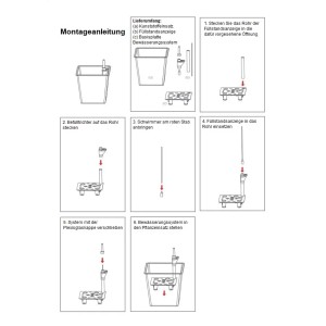 Montageanleitung für Elegant Einrichten Pflanzkübel mit Bewässerungssystem und Füllstandsanzeige.