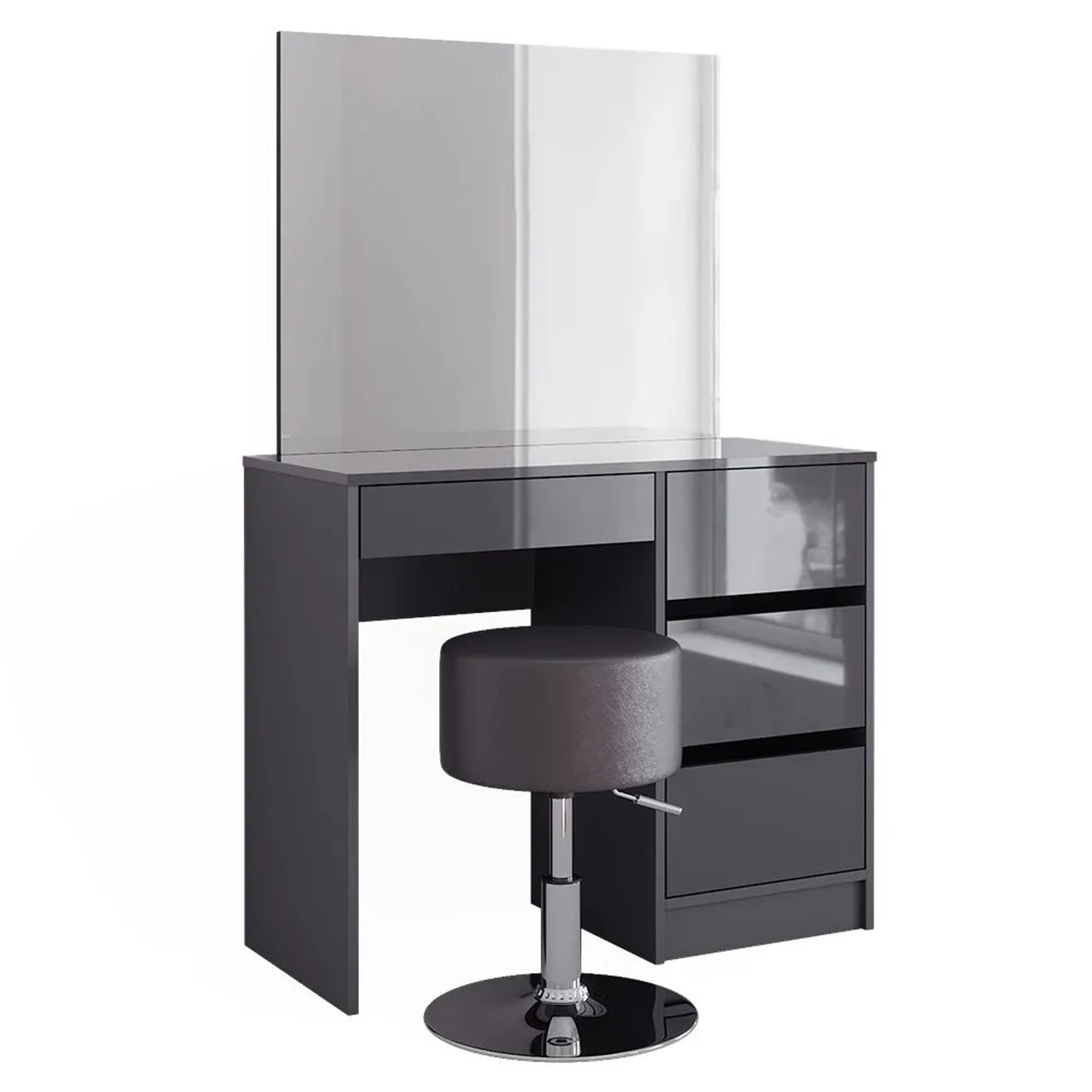 Vicco Schminktisch-Set Sherry Anthrazit Hochglanz 90 x 140 mit Spiegel und Hocker