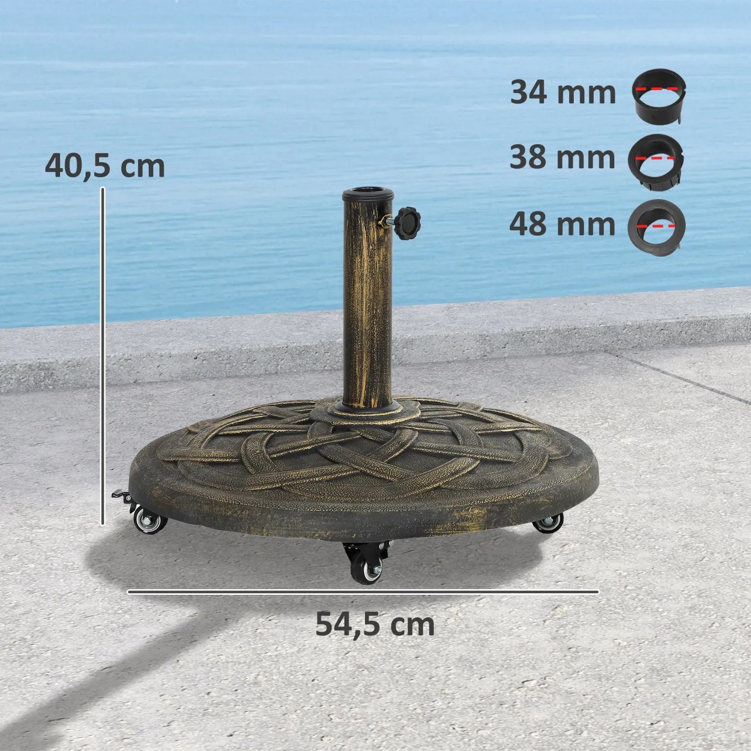Outsunny Schirmständer Bronze mit Rollen, Ø54,5cm, für Sonnenschirme bis 2,8m Durchmesser.