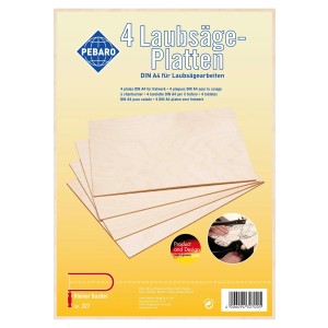 Pebaro Laubsägeplatten, 4 Birkenholzplatten im A4 Format für Laubsägearbeiten.