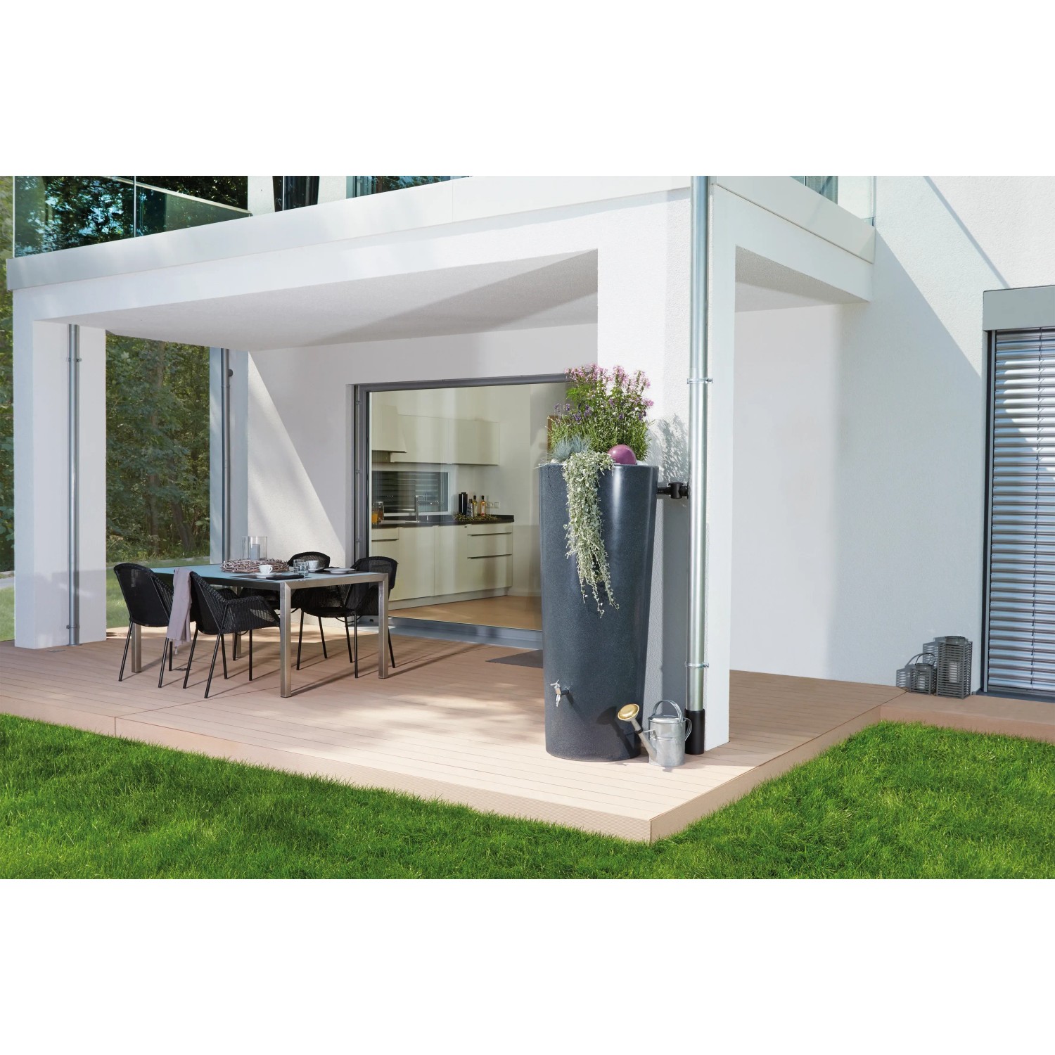 Garantia Regenwasser-Behälter Stone 2in1 350 l Lava mit Pflanzschale in Natursteinoptik.