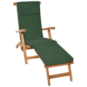 Dunkelgrüne Beautissu Loftlux DC Deckchairauflage 175x45x5cm auf Holzliege. Dickes Polster für Gartenstuhl & Liege.