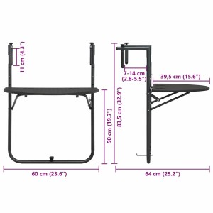 Brauner vidaXL Balkon Hängetisch (60x64x83,5 cm) in Rattan-Optik.