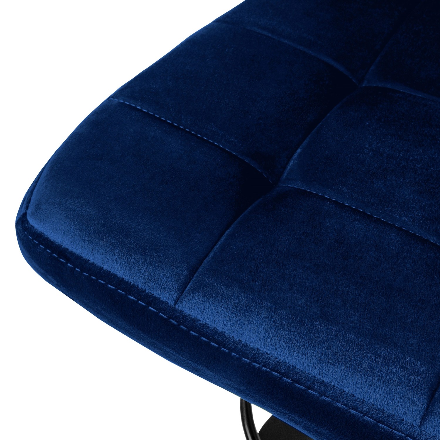 Detailaufnahme: Blauer, gepolsterter Samt-Barhocker (4er Set) von ML-Design, drehbar.