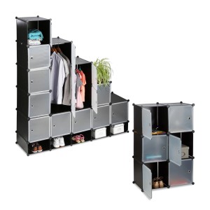 Relaxdays Kleiderschrank Stecksystem Kunststoff Metall Schwarz Erweiterbar 234 cm x 180 cm x 46,5 cm 26,8 kg