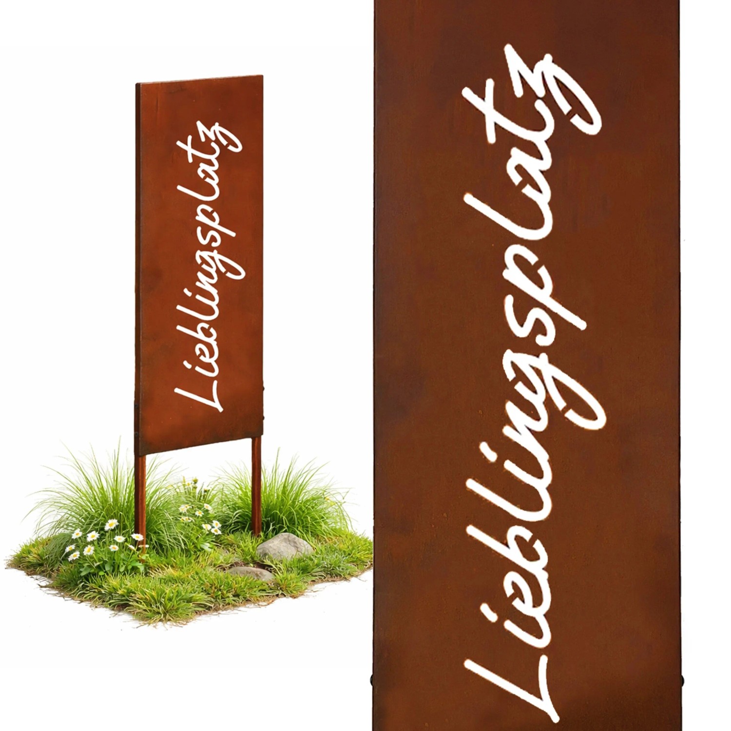 Relaxdays Gartenstecker Eisen Rostbraun Wetterfest 115 cm x 28 cm