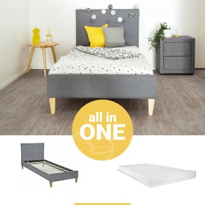 Homestyle4u Polsterbett mit Matratze 90x200 Lattenrost Jugendbett Grau 2281