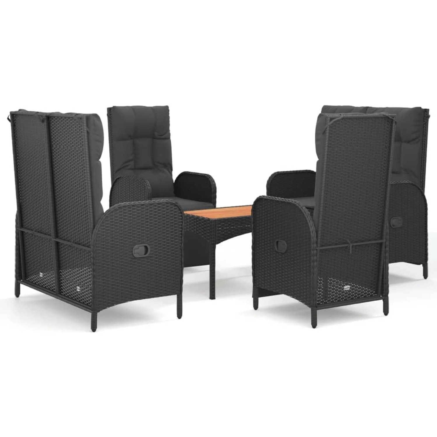 vidaXL 5-Tlg Garten-Essgruppe mit Kissen Schwarz Poly Rattan 3185090