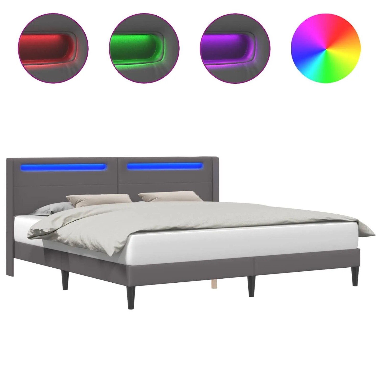 vidaXL Bettrahmen mit LED-Lichtleisten Grau 180 x 200 cm Kunstleder 42027987