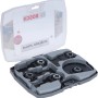 Bosch Starlock Set Best of Wood, 7-teilig, Zubehör für Multifunktionswerkzeuge im geöffneten Koffer.