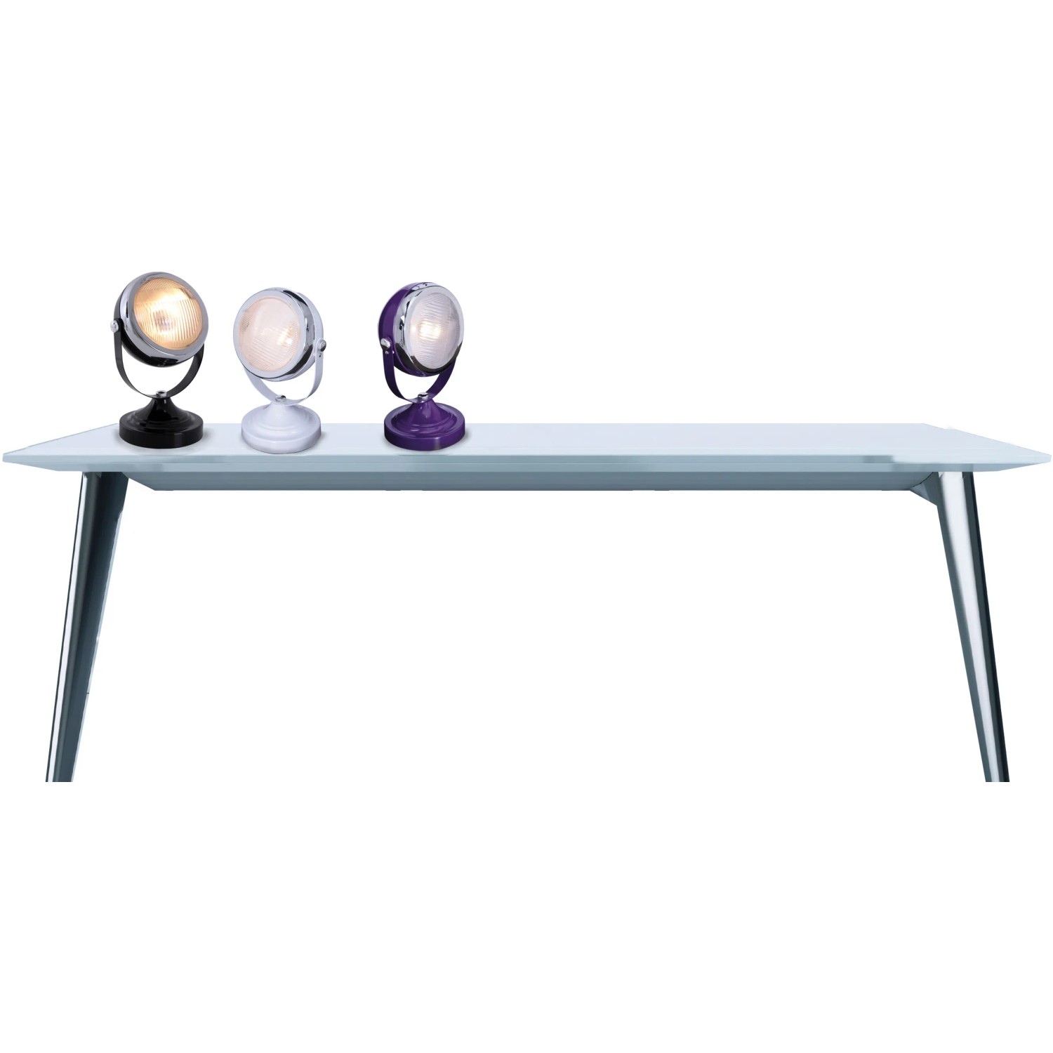 Näve Tischleuchte Carlamp in Violett, Weiß und Schwarz. Design-Tischlampe im Retro-Stil.