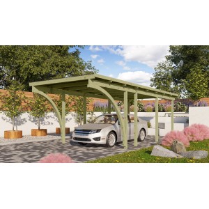 Karibu Einzelcarport Eco aus Holz mit Auto. Stabiler Unterstand mit PVC-Dachplatten für PKW, Motorrad oder Fahrräder.