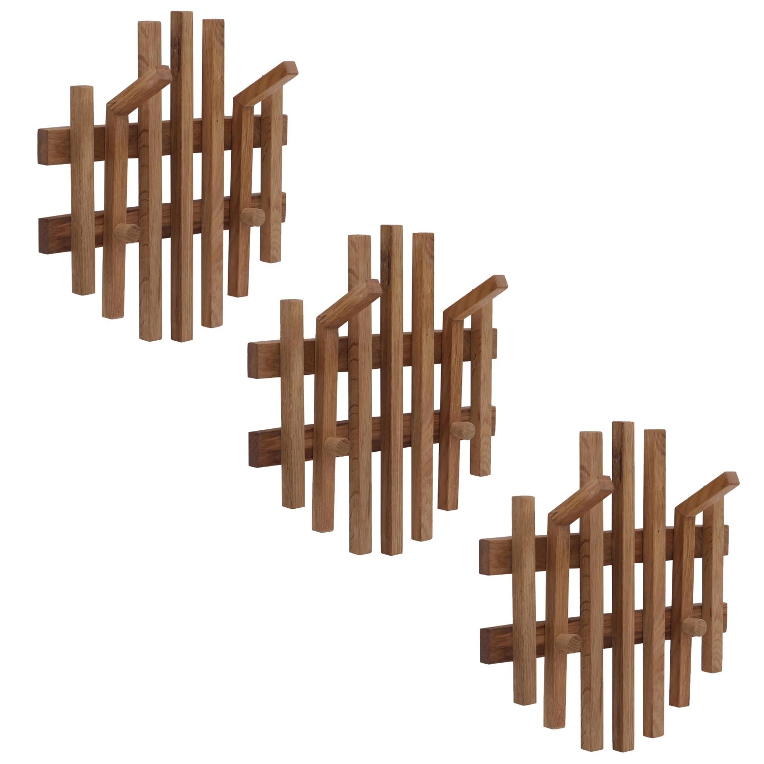 MCA 3er-Set Garderobenpaneel P57 Massiv-Holz Eiche