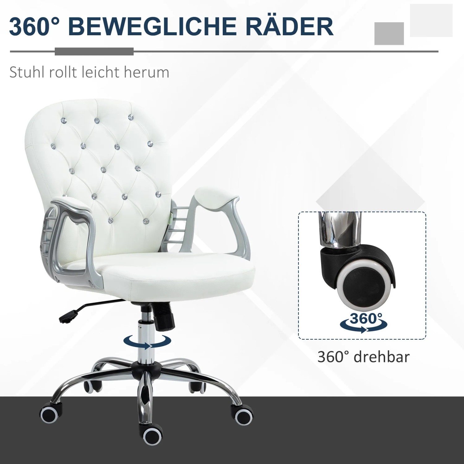 Weißer Vinsetto Bürostuhl mit Knopfheftung, ergonomisch und höhenverstellbar für das Home Office.
