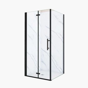Eckige Duschkabine 120x80cm mit Falttür, Seitenwand und schwarzem Rahmen. Nano Glas Duschtür.