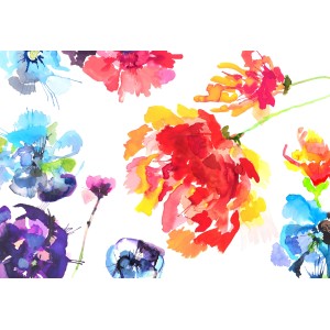 Komar Fototapete Passion mit bunten Blumen in Aquarelloptik für ein stimmungsvolles Ambiente.