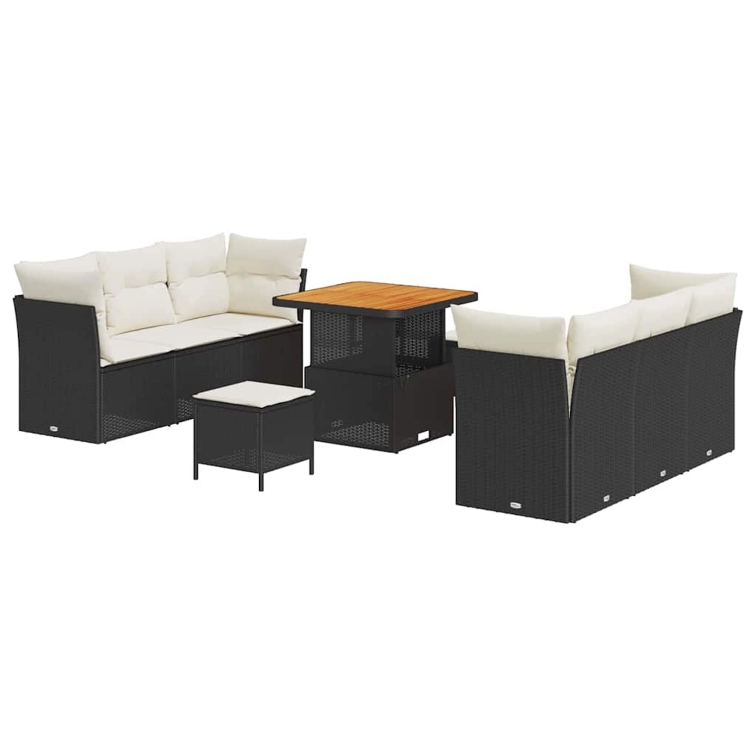 vidaXL 9-Teiliges Garten-Sofa-Set mit Kissen Schwarzem Poly Rattan und Akaz günstig online kaufen