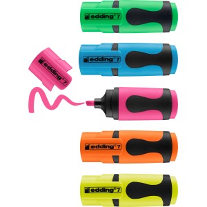 Edding Mini Highlighter E-7, 5 Stk. in Neonfarben: Textmarker Set für Notizen und Markierungen.