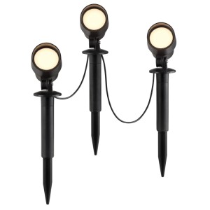 3er Set: Schwarze LED-Außenspießleuchte Kamara für Garten, Beet und Weg.