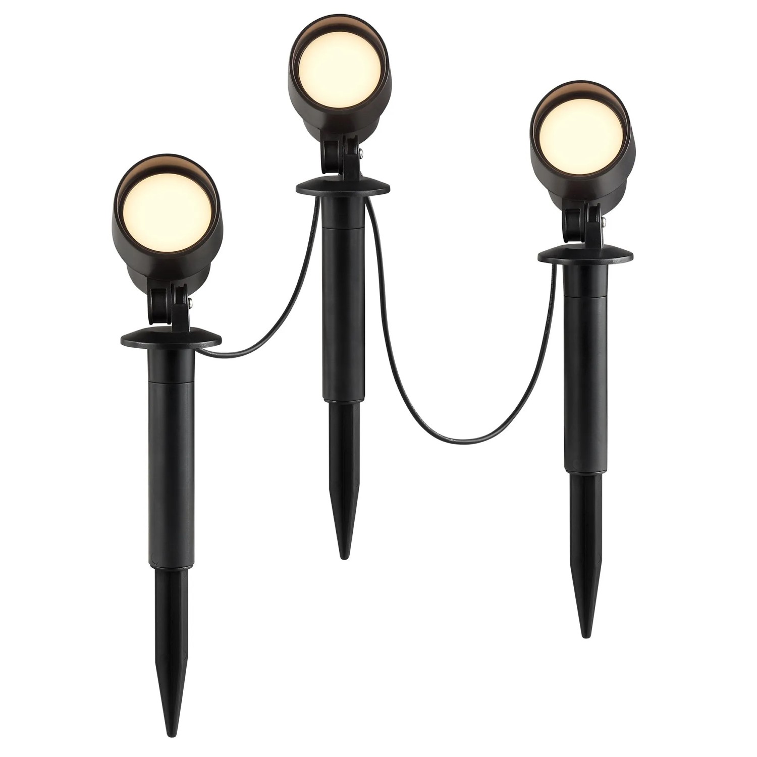 3er Set: Schwarze LED-Außenspießleuchte Kamara für Garten, Beet und Weg.