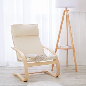 Homestyle4u Relaxsessel mit hellem Schichtholzgestell und beigem Polster. Komfortabler Loungesessel für Wohnzimmer.