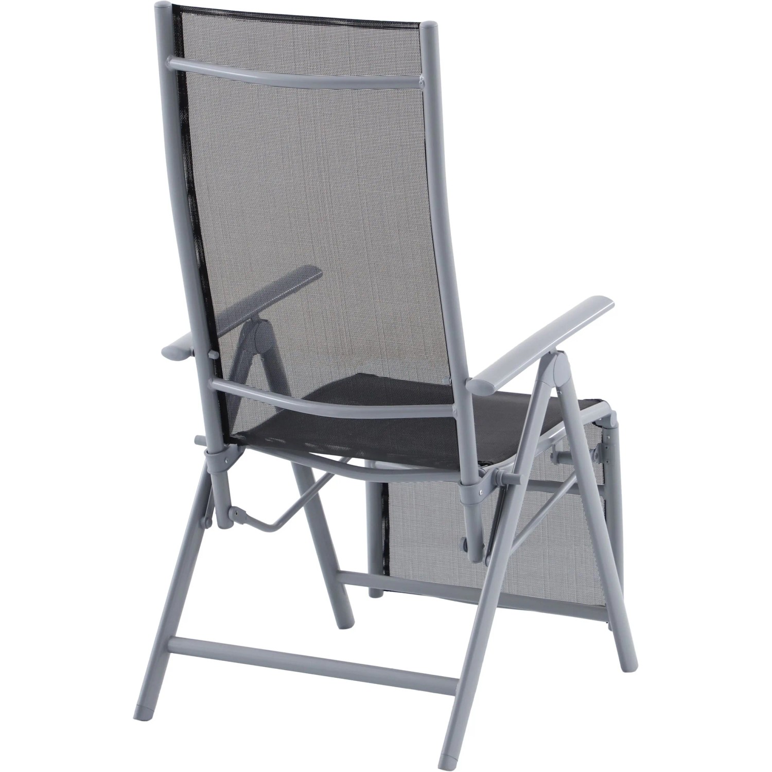 Grauer Garden Pleasure Relaxsessel Ariola, klappbar, mit schwarzer Sitzfläche und Rückenlehne.